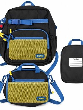CALPAK Kids Backpack & Lunch Bag Set Black Blue Yellow